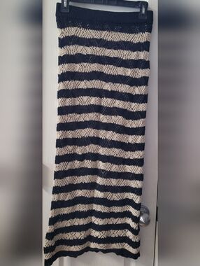 Striped Knit Midi Skirt in Black and Cream